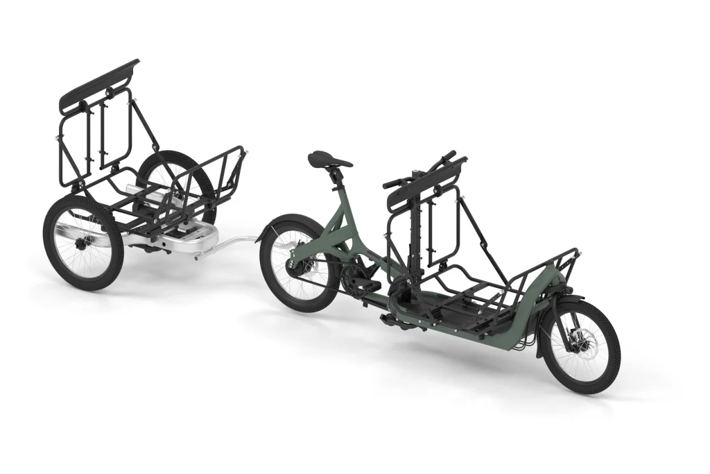 Grünes FOLD mit Trailer und offenem Basket-Pro-Gestell